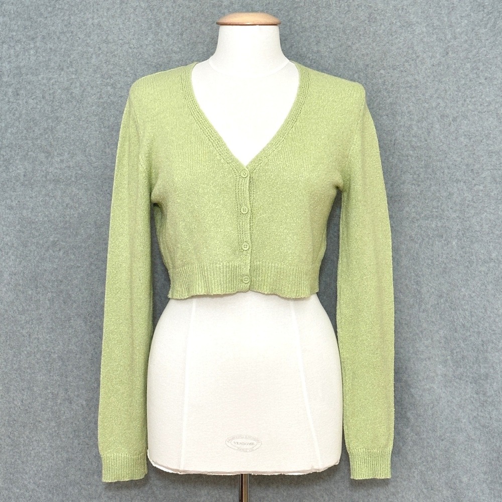 Double Zero Womens Sweater M Pastel Green Textured Cropped Cardigan Soft Girl